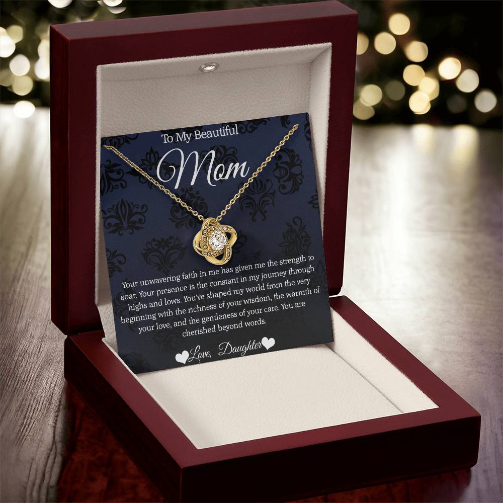 To My Beautiful Mom -Your Faith Is My Strength- Love Knot Necklace